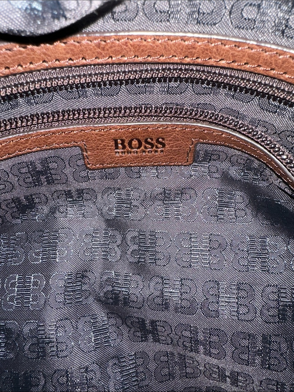 Boss Brown Leather Duffel Bag with Gold Hardware - Picture 10 of 12